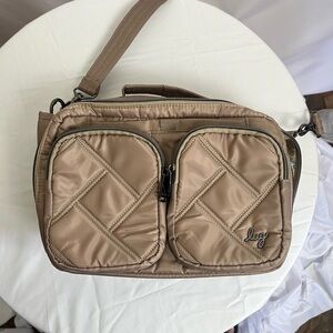 lug Taupe Quilted Messenger Bag with Front Pockets